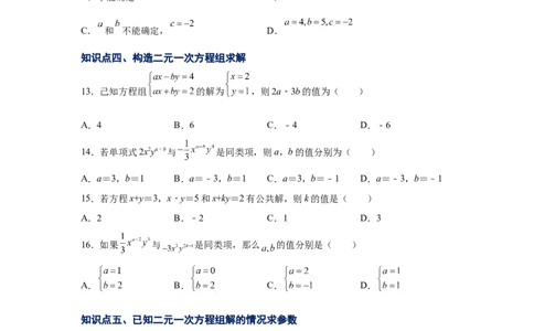 专题5.11求解二元一次方程组题型分类专题（专项练习）（基础篇）-2021-2022学年八年级数学上册基础知识专项讲练（北师大版）_北师大初中数学_8上-北师大版初中数学_旧版_06专项讲练