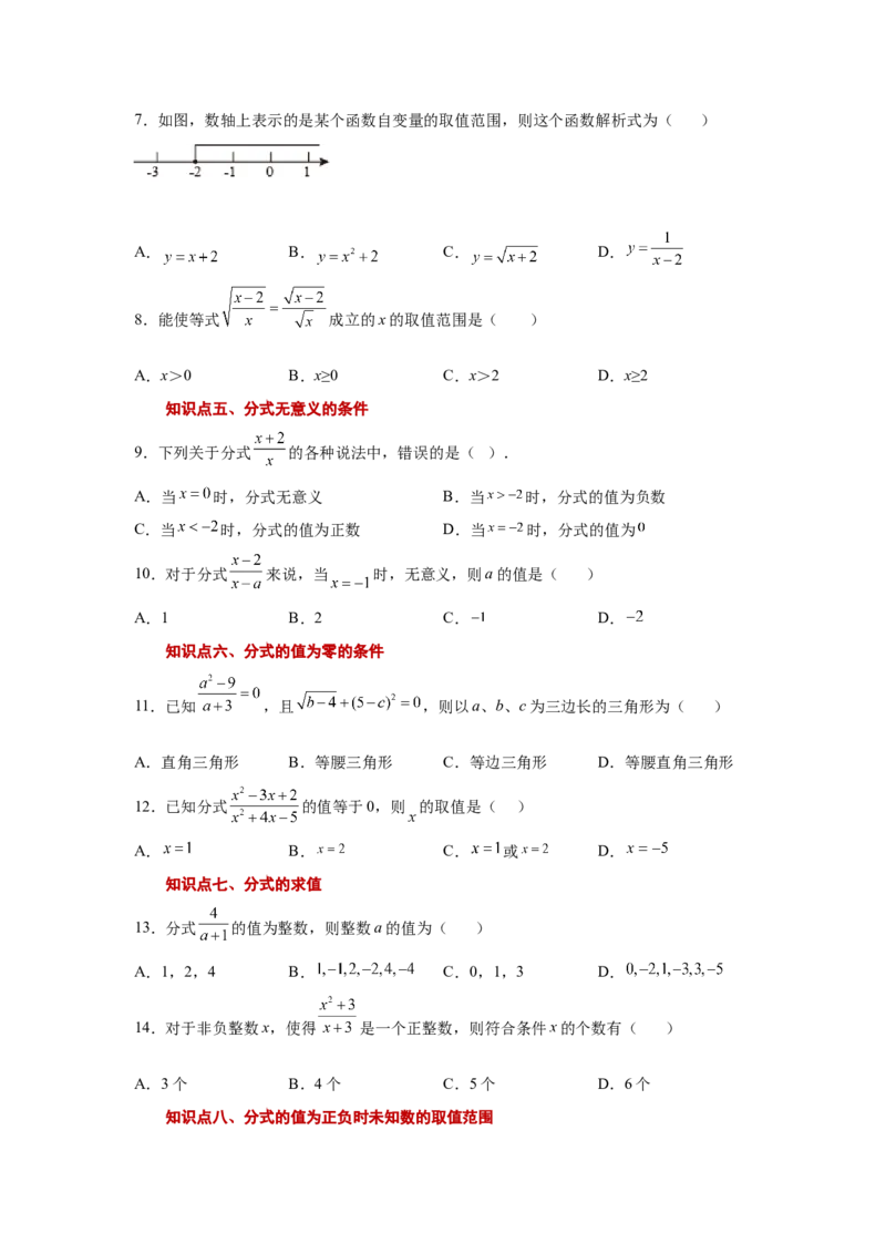 专题5.3认识分式（巩固篇）（专项练习）-八年级数学下册基础知识专项讲练（北师大版）_北师大初中数学_8下-北师大版初中数学_旧版-可参考_05习题试卷_1课时练习_同步练习（第3套）