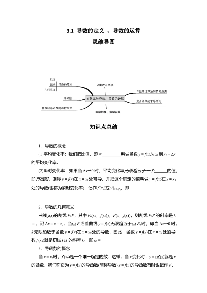 专题3.1导数的定义、导数的运算（原卷版）_02高考数学_新高考复习资料_2024年新高考资料_一轮复习资料