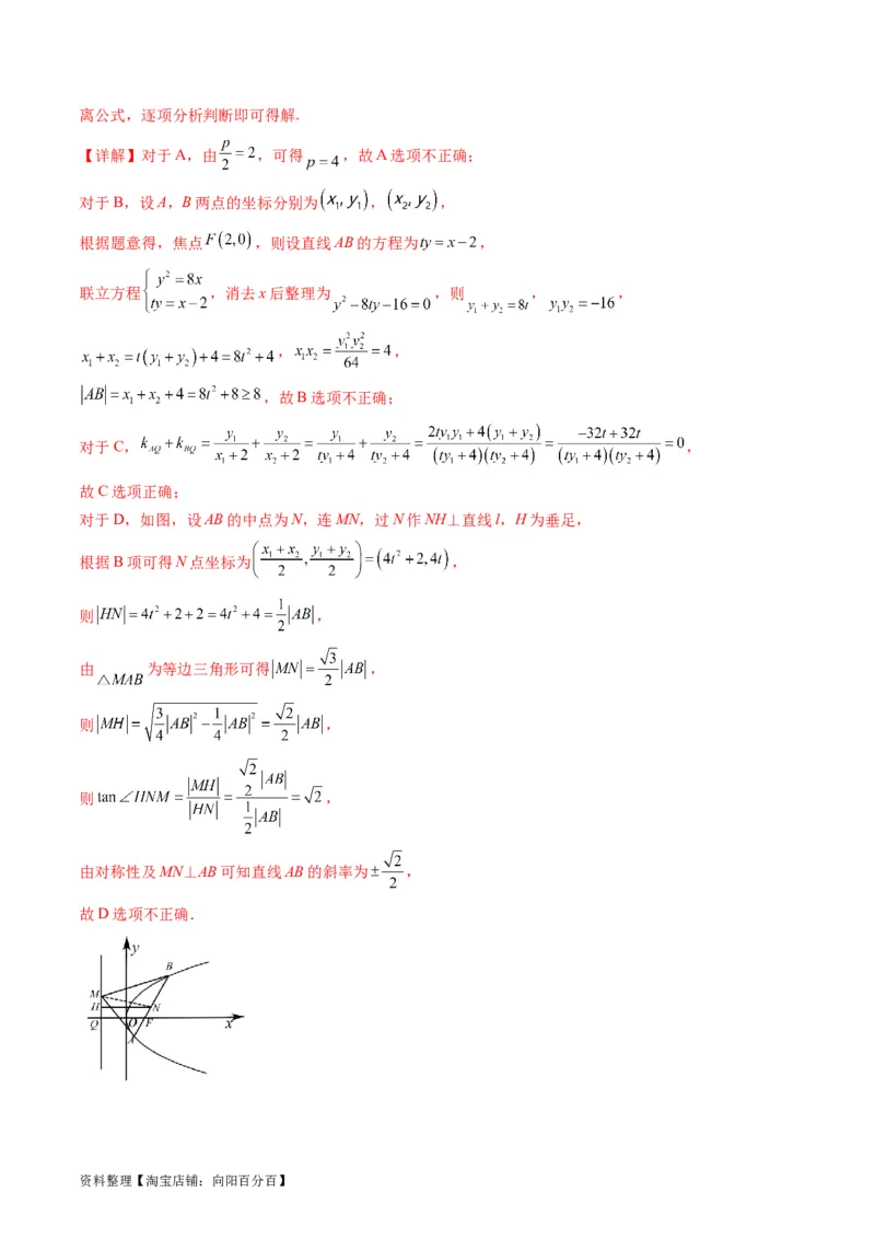专题31抛物线及其性质（教师版）_02高考数学_通用版（老高考）复习资料_2024年复习资料_完备战2024年高考数学一轮复习考点帮（全国通用）_核心考点讲练