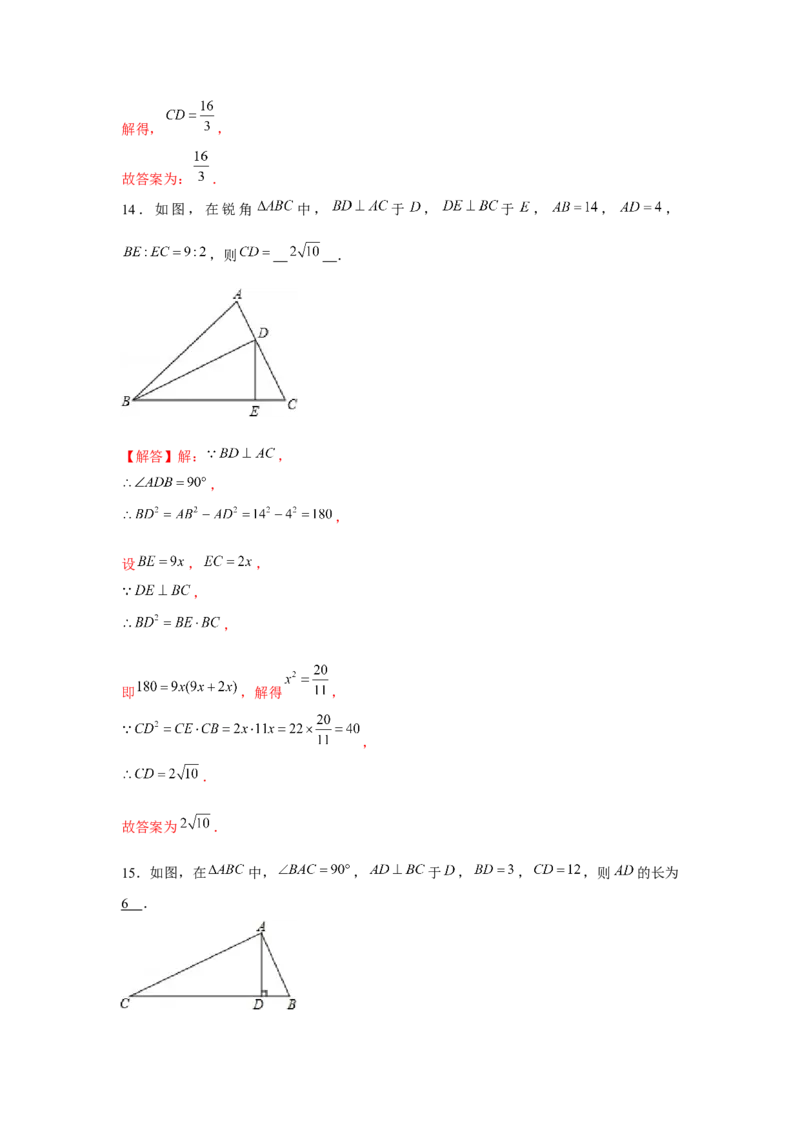 专题4.4射影定理（强化）（解析版）_北师大初中数学_9上-北师大版初中数学_06专项讲练_题型分层练2022-2023学年九年级数学上册单元题型精练（基础题型+强化题型）（北师大版）
