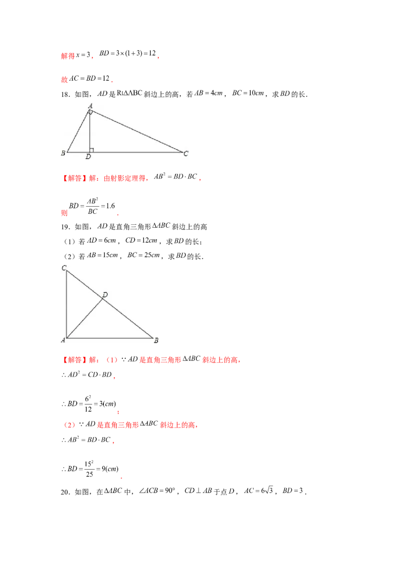 专题4.4射影定理（强化）（解析版）_北师大初中数学_9上-北师大版初中数学_06专项讲练_题型分层练2022-2023学年九年级数学上册单元题型精练（基础题型+强化题型）（北师大版）
