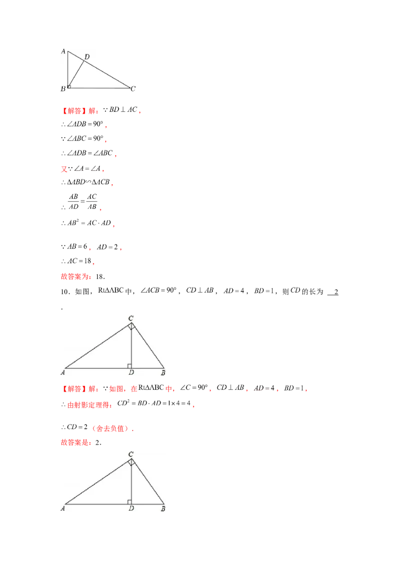 专题4.4射影定理（强化）（解析版）_北师大初中数学_9上-北师大版初中数学_06专项讲练_题型分层练2022-2023学年九年级数学上册单元题型精练（基础题型+强化题型）（北师大版）