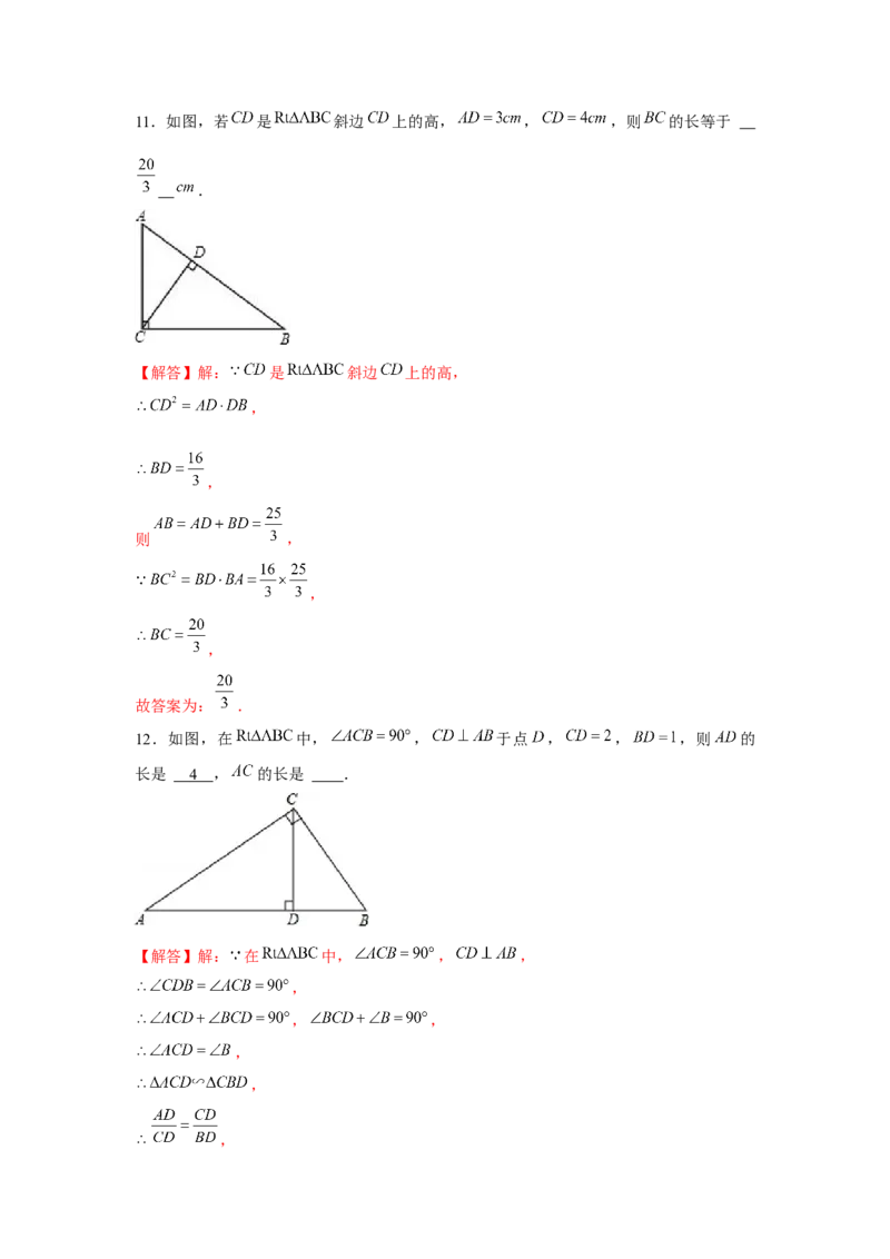 专题4.4射影定理（强化）（解析版）_北师大初中数学_9上-北师大版初中数学_06专项讲练_题型分层练2022-2023学年九年级数学上册单元题型精练（基础题型+强化题型）（北师大版）