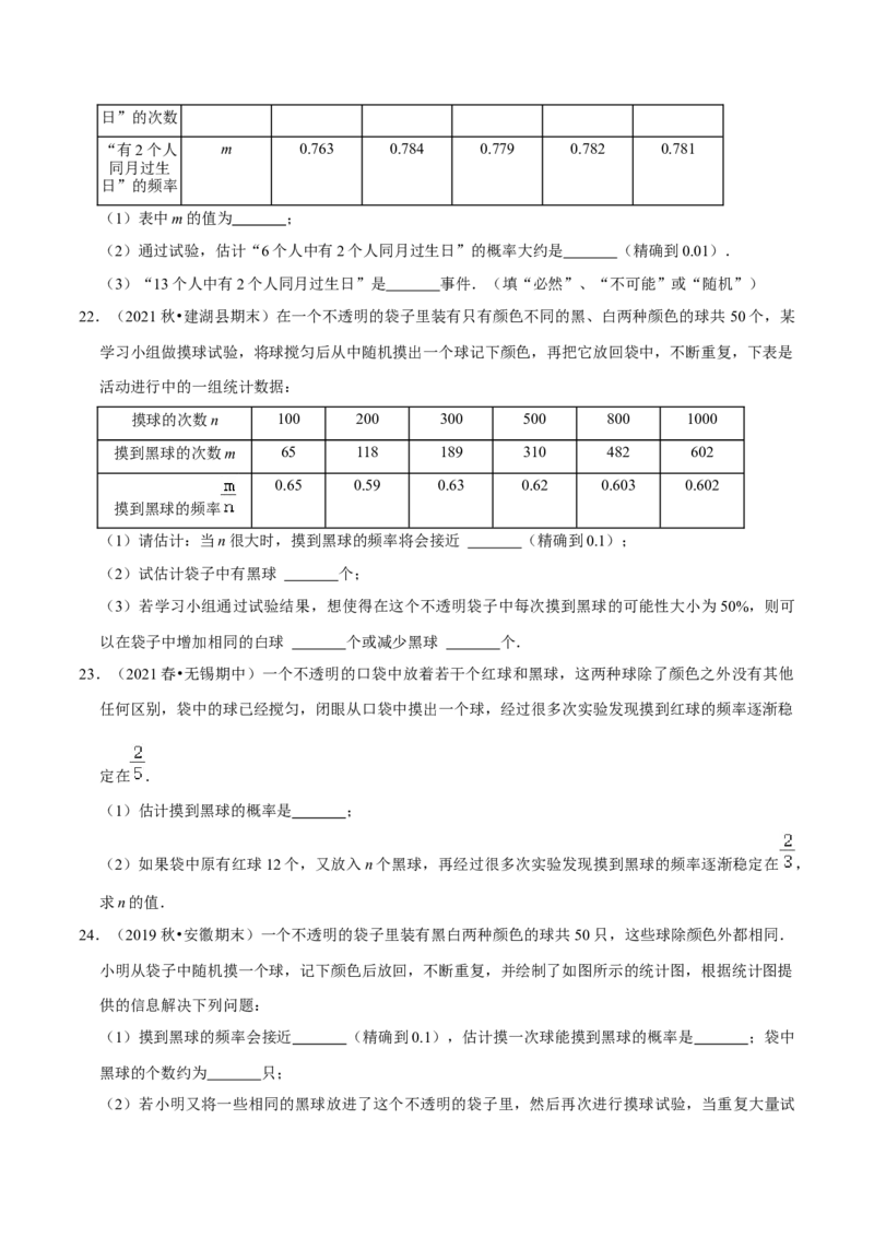 专题6.2频率的稳定性-七年级数学下册尖子生同步培优题典（原卷版）北师大版_北师大初中数学_7下-北师大版初中数学_7下-初中数学北师大版（旧版）赠送_05习题试卷_1课时练习