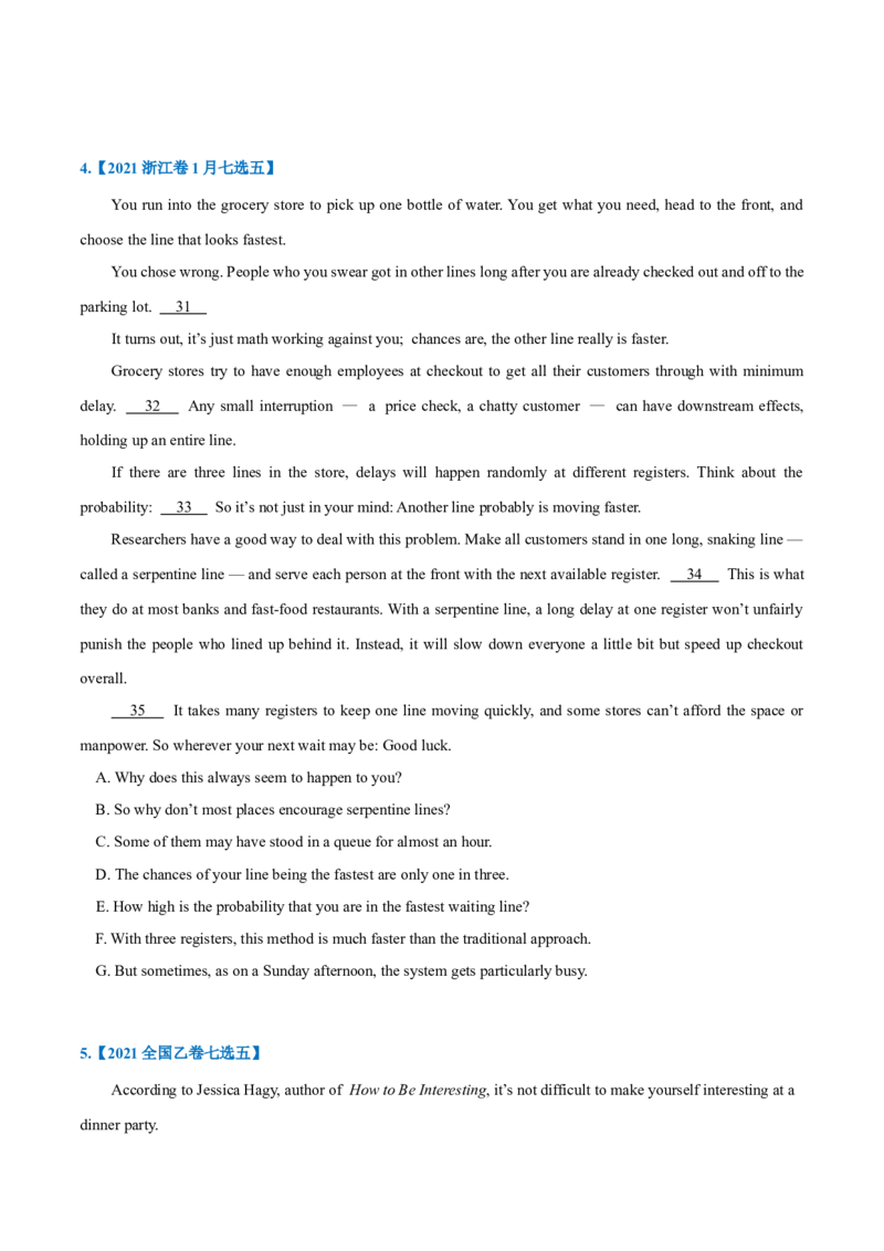 专题23-阅读理解七选五解题技巧(原卷版）-备战2022年新高考英语一轮复习考点考点帮_03高考英语_新高考复习资料_2022年新高考资料_2022年新高考英语一轮复习