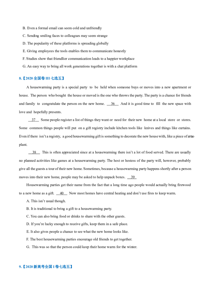 专题23-阅读理解七选五解题技巧(原卷版）-备战2022年新高考英语一轮复习考点考点帮_03高考英语_新高考复习资料_2022年新高考资料_2022年新高考英语一轮复习