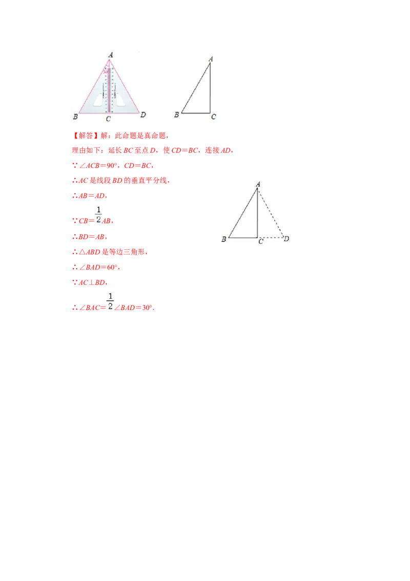 专题7.2定义与命题（专项训练）（解析版）_北师大初中数学_8上-北师大版初中数学_旧版_06专项讲练_2022-2023学年八年级数学上册《同步考点解读&bull;专题训练》（北师大版）