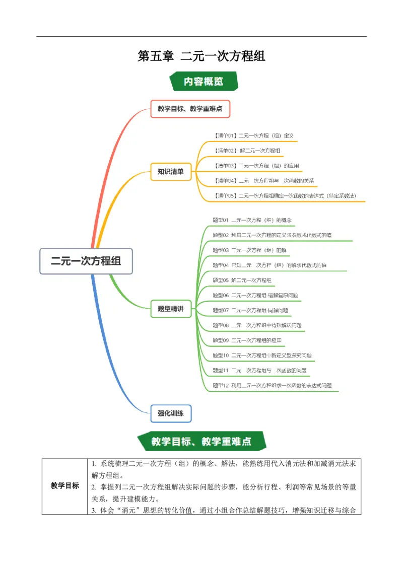专题5.5第五章复习二元一次方程组（高效培优讲义）（教师版）_北师大初中数学_8上-北师大版初中数学_初中数学北师大8上-2025秋季新版_第二套推荐25_08专项讲练