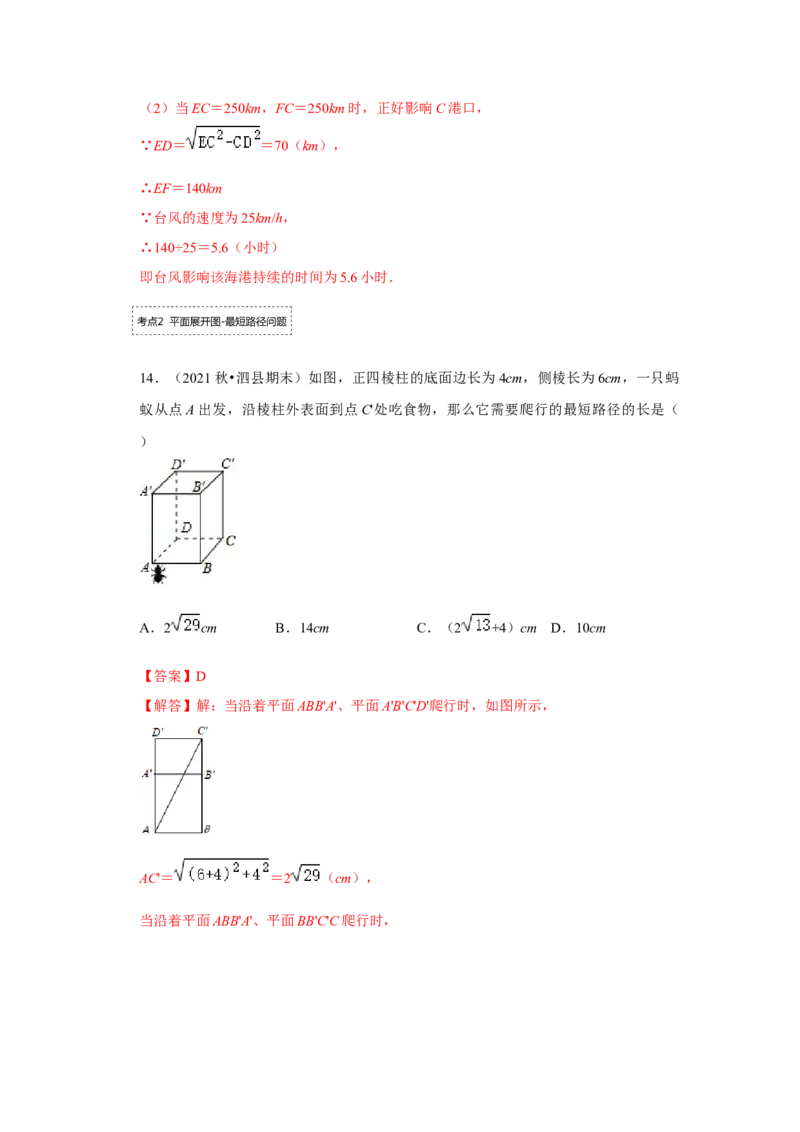 专题1.3勾股定理应用（专项训练）-2022-2023学年八年级数学上册《同步考点解读&bull;专题训练》（北师大版）_北师大初中数学_8上-北师大版初中数学_旧版_06专项讲练