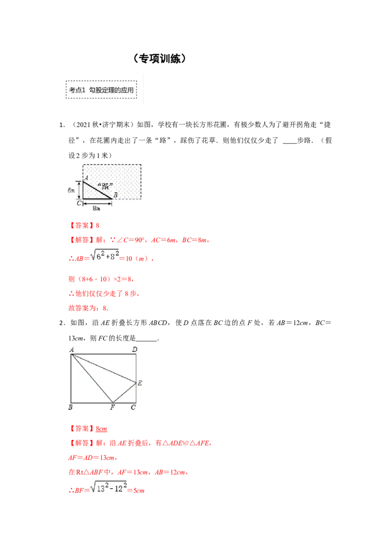 专题1.3勾股定理应用（专项训练）-2022-2023学年八年级数学上册《同步考点解读&bull;专题训练》（北师大版）_北师大初中数学_8上-北师大版初中数学_旧版_06专项讲练