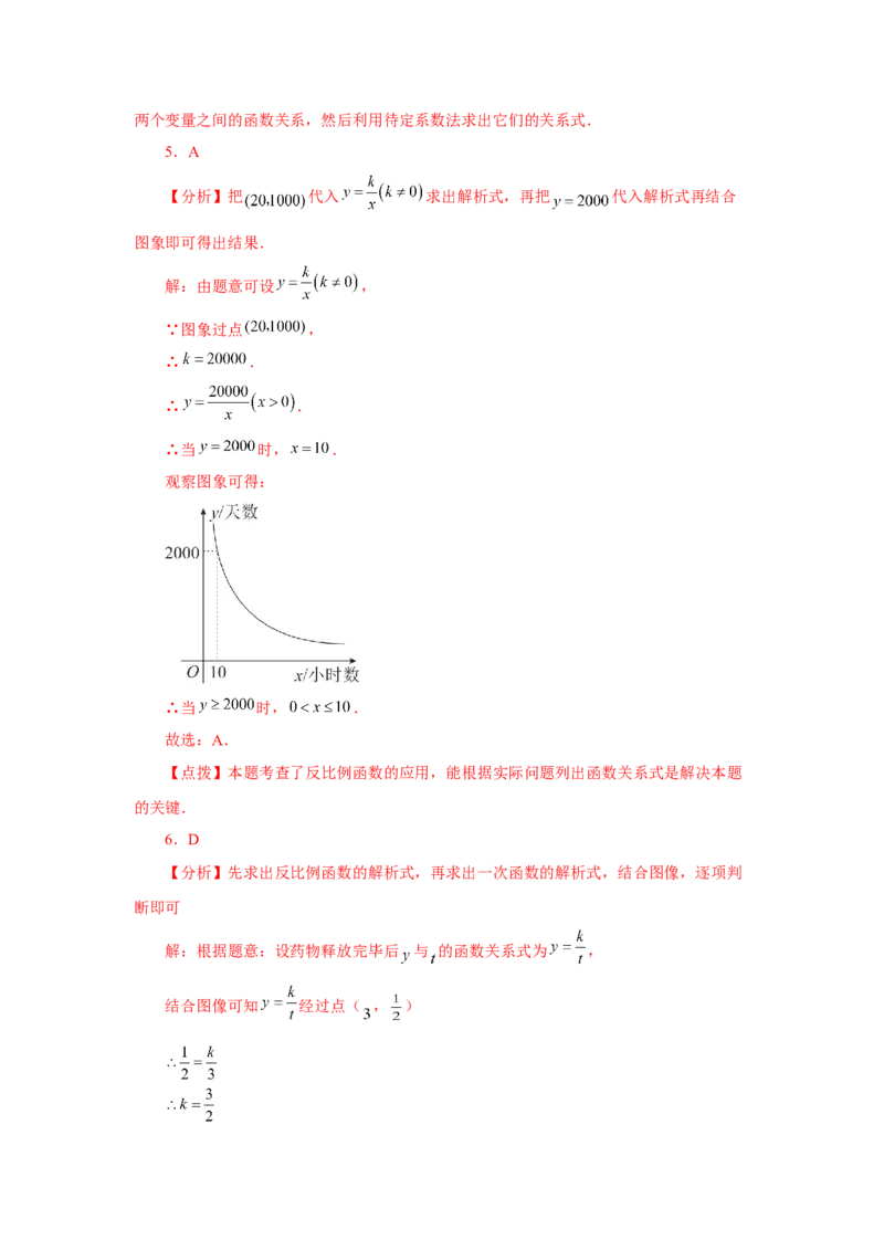 专题6.11反比例函数的应用（专项练习）-2022-2023学年九年级数学上册基础知识专项讲练（北师大版）_北师大初中数学_9上-北师大版初中数学_06专项讲练