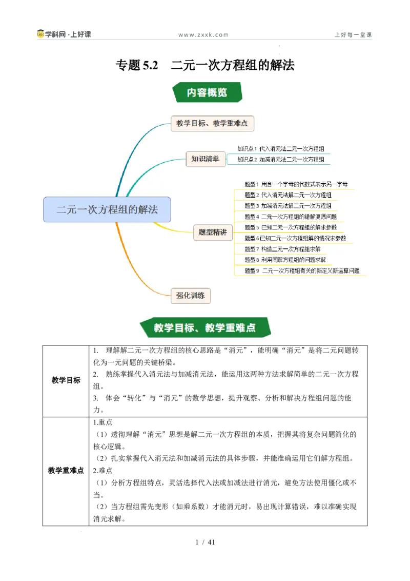 专题5.2二元一次方程组的解法（高效培优讲义）（教师版）_北师大初中数学_8上-北师大版初中数学_初中数学北师大8上-2025秋季新版_第二套推荐25_08专项讲练