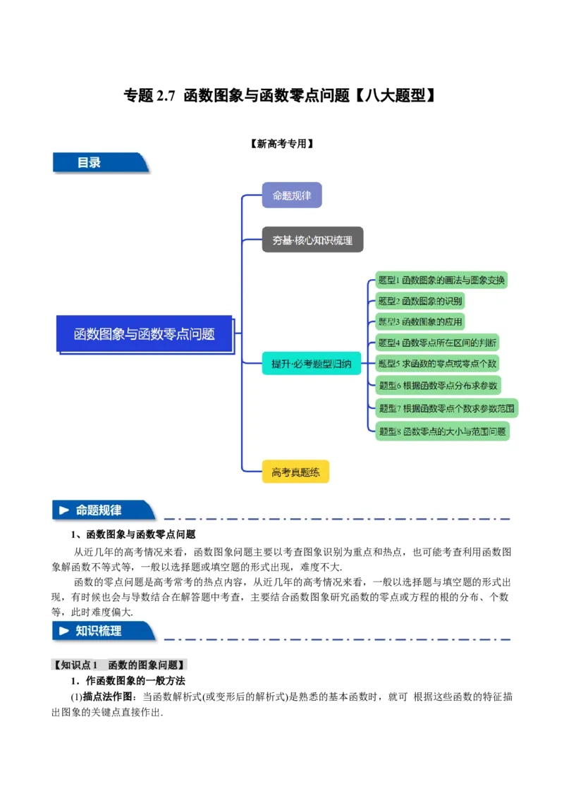 专题2.7函数图象与函数零点问题八大题型（讲义）（举一反三）（新高考专用）（解析版）_02高考数学_2025年新高考资料_二轮复习_一、热点题型篇