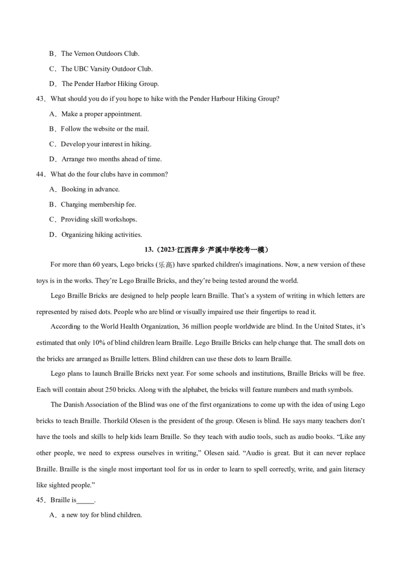 专题23阅读理解之细节理解题-2024年新高考英语一轮复习练小题刷大题提能力（原卷版）_03高考英语_新高考复习资料_2024年新高考资料_一轮复习资料_第二部分刷大题