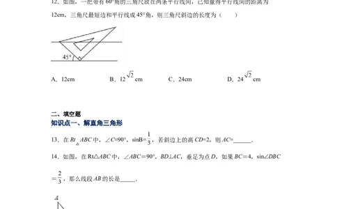 专题1.7解直角三角形（专项练习）-九年级数学下册_北师大初中数学_9下-北师大版初中数学_05习题试卷_1课时练习_同步练习（第2套）