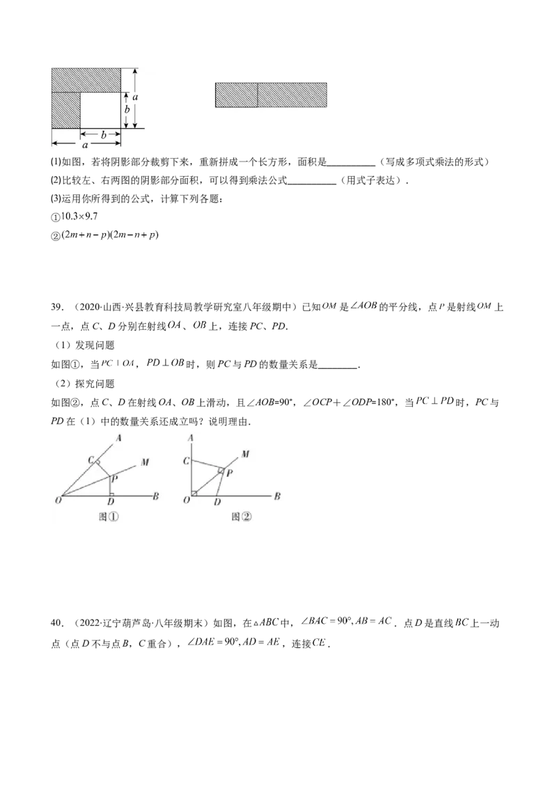 北师大版七年级数学下学期期末提升精选40题（原卷版）_北师大初中数学_7下-北师大版初中数学_7下-初中数学北师大版（旧版）赠送_06专项讲练