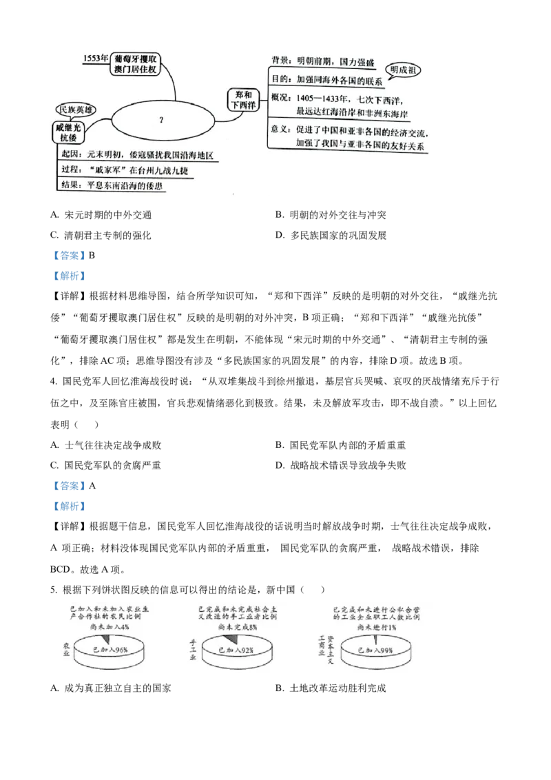 2022年贵州省黔西南州中考历史真题（解析）_贵州中考_7.贵州中考历史（2008-2024）_黔西南历史14-22