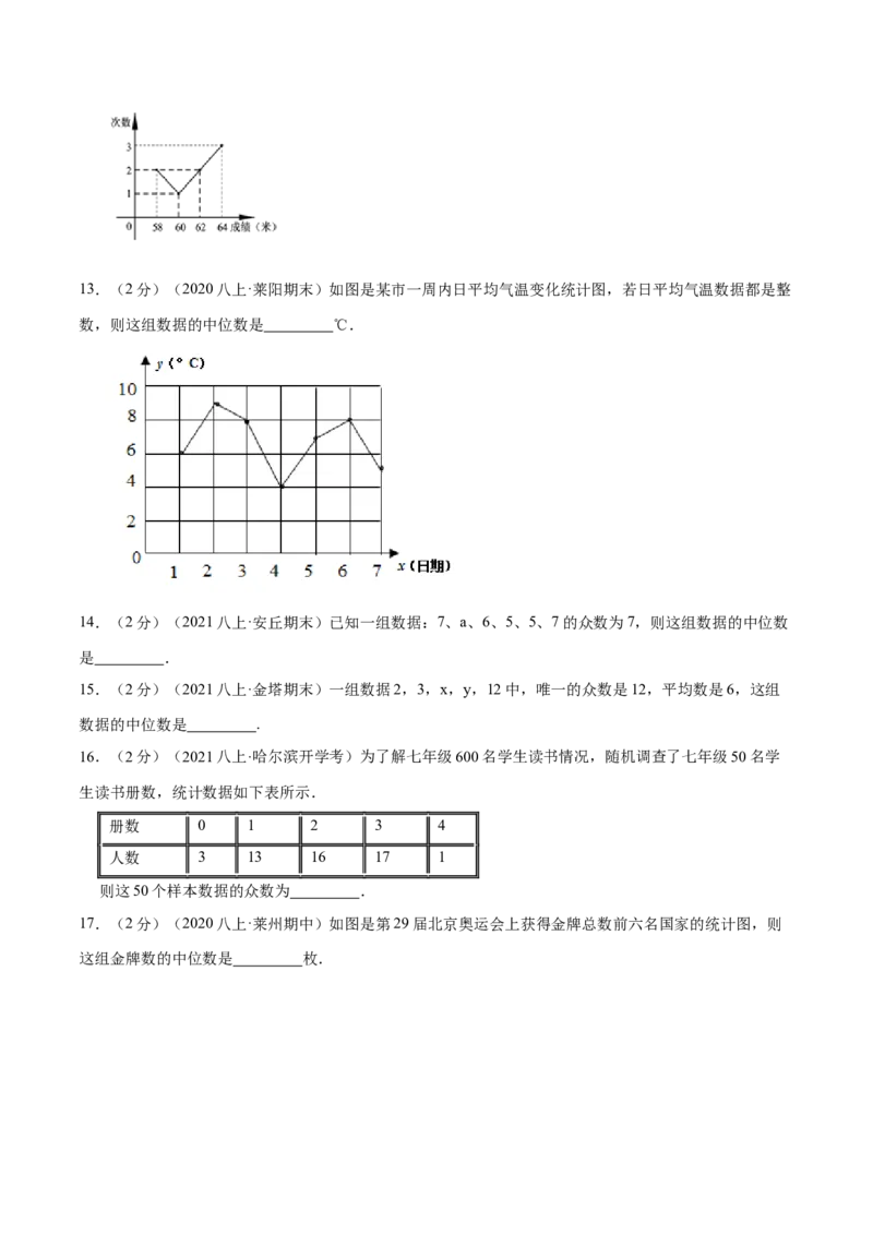 专题14中位数与众数（原卷版）_北师大初中数学_8上-北师大版初中数学_旧版_06专项讲练_挑战压轴题2022-2023学年八年级数学上册压轴题专题精选汇编（北师大版）