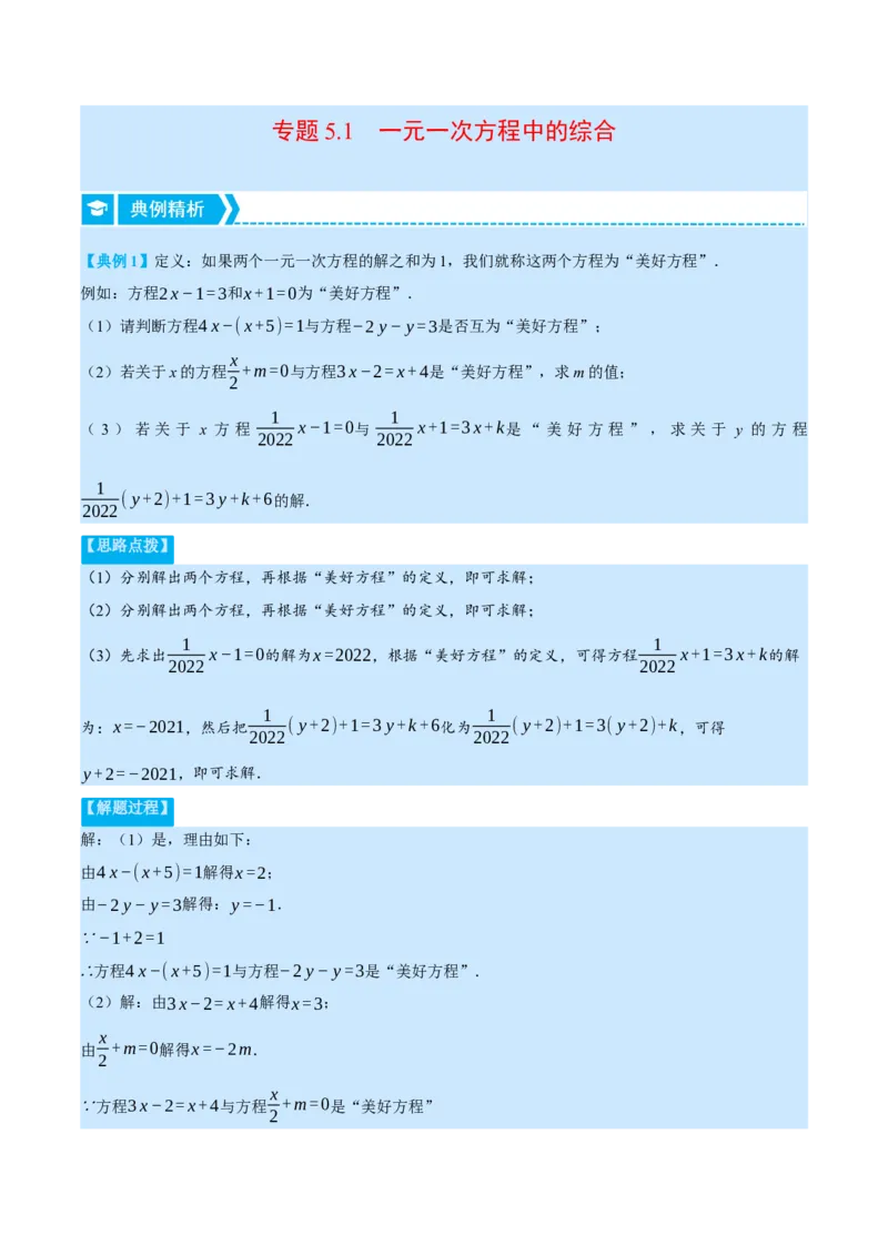 专题5.1一元一次方程中的综合（压轴题专项讲练）（北师大版）（解析版）_北师大初中数学_7上-北师大版初中数学_7上-初中数学北师大（旧版）赠送_06专项讲练