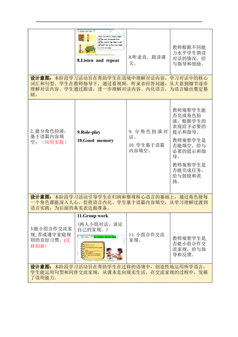 Unit2Familyrules单元整体教学设计表格式（5课时）_4下-新英语人教PEP版（2026持续更新）_04教案（多套齐全）_单元整体教学设计表格式（5课时）