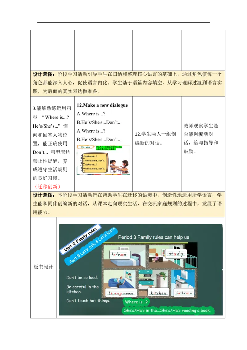 Unit2Familyrules单元整体教学设计表格式（5课时）_4下-新英语人教PEP版（2026持续更新）_04教案（多套齐全）_单元整体教学设计表格式（5课时）