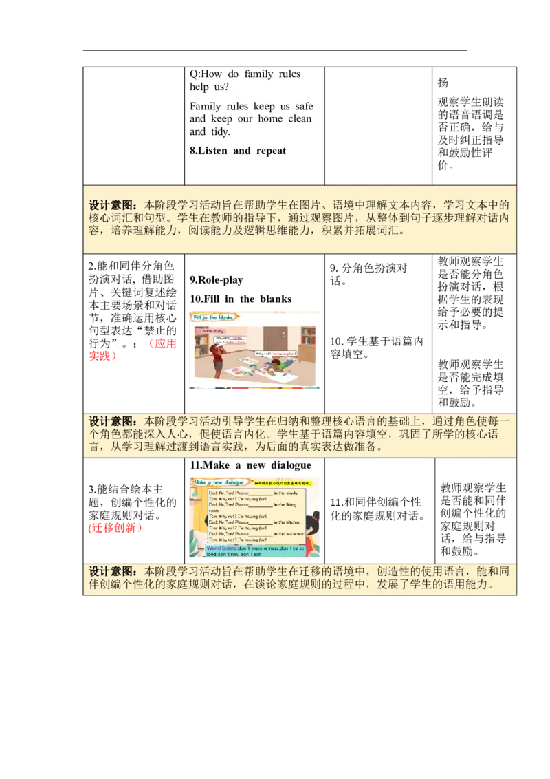 Unit2Familyrules单元整体教学设计表格式（5课时）_4下-新英语人教PEP版（2026持续更新）_04教案（多套齐全）_单元整体教学设计表格式（5课时）