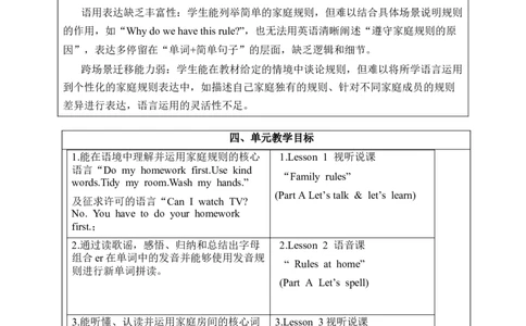 Unit2Familyrules单元整体教学设计表格式（5课时）_4下-新英语人教PEP版（2026持续更新）_04教案（多套齐全）_单元整体教学设计表格式（5课时）