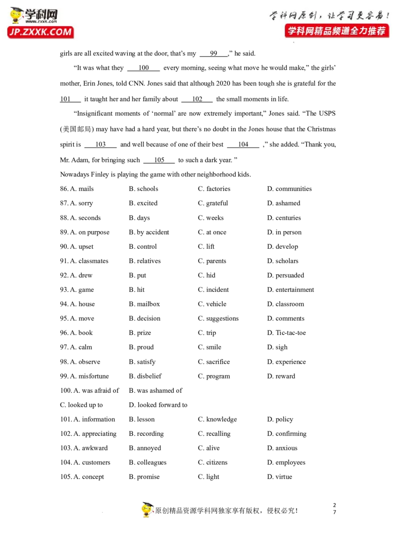 专题28完形填空之说明文类-2023年高考英语一轮复习《考点&bull;题型&bull;技巧》精讲与精练高分突破系列（通用）（解析版）_03高考英语_新高考复习资料_2023年新高考资料_一轮复习