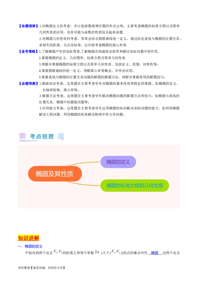 专题29椭圆及其性质（教师版）_02高考数学_通用版（老高考）复习资料_2024年复习资料_完备战2024年高考数学一轮复习考点帮（全国通用）_核心考点讲练