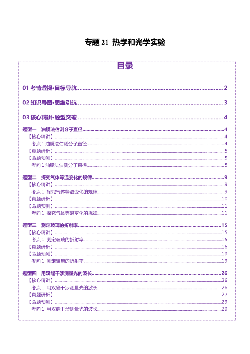 专题21热学和光学实验（讲义）（解析版）_03高考英语_2025年新高考资料_二轮复习_01高考语文等多个文件_上好课2025年高考物理二轮复习讲练测（新高考通用）
