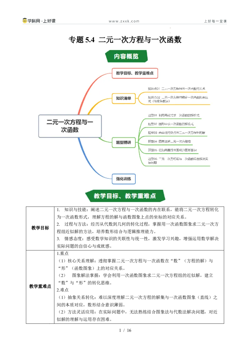 专题5.4二元一次方程与一次函数（高效培优讲义）（学生版）_北师大初中数学_8上-北师大版初中数学_初中数学北师大8上-2025秋季新版_第二套推荐25_08专项讲练
