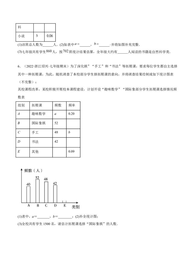 专题15数据的收集与整理重难点题型15个（原卷版）_北师大初中数学_7上-北师大版初中数学_7上-初中数学北师大（旧版）赠送_06专项讲练