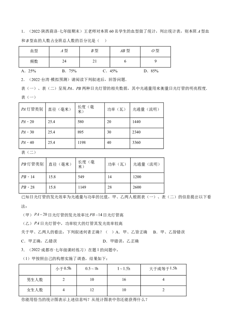 专题15数据的收集与整理重难点题型15个（原卷版）_北师大初中数学_7上-北师大版初中数学_7上-初中数学北师大（旧版）赠送_06专项讲练