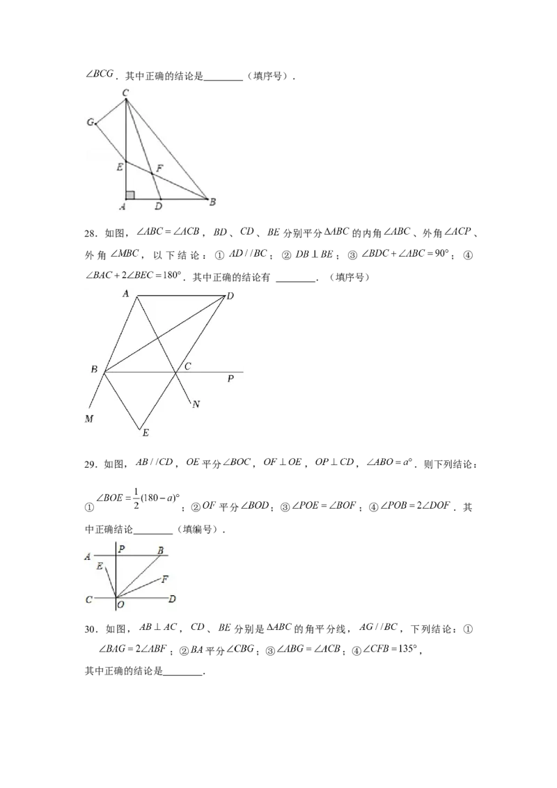 专题7.4平行线中的多结论问题（强化）（原卷版）_北师大初中数学_8上-北师大版初中数学_旧版_06专项讲练