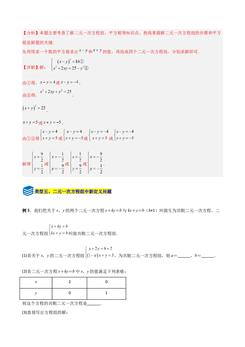 专题13二元一次方程组特殊解的五类综合题型（压轴题专项训练）（教师版）_北师大初中数学_8上-北师大版初中数学_初中数学北师大8上-2025秋季新版_第二套推荐25_08专项讲练