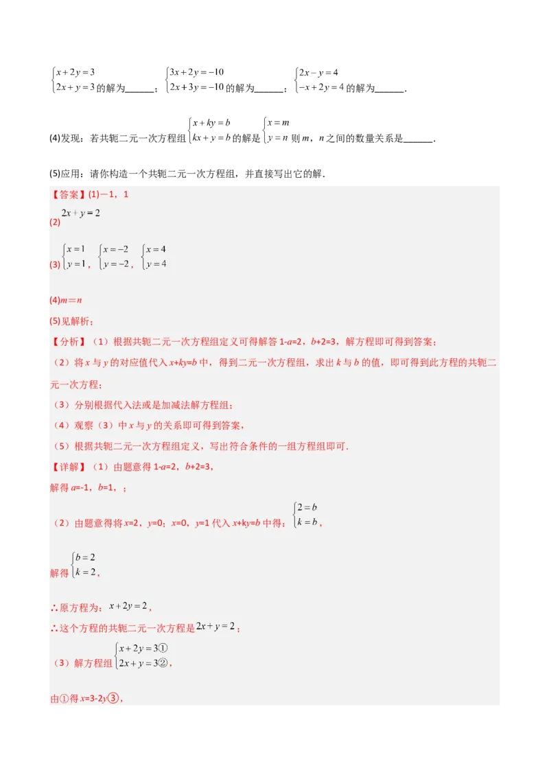 专题13二元一次方程组特殊解的五类综合题型（压轴题专项训练）（教师版）_北师大初中数学_8上-北师大版初中数学_初中数学北师大8上-2025秋季新版_第二套推荐25_08专项讲练