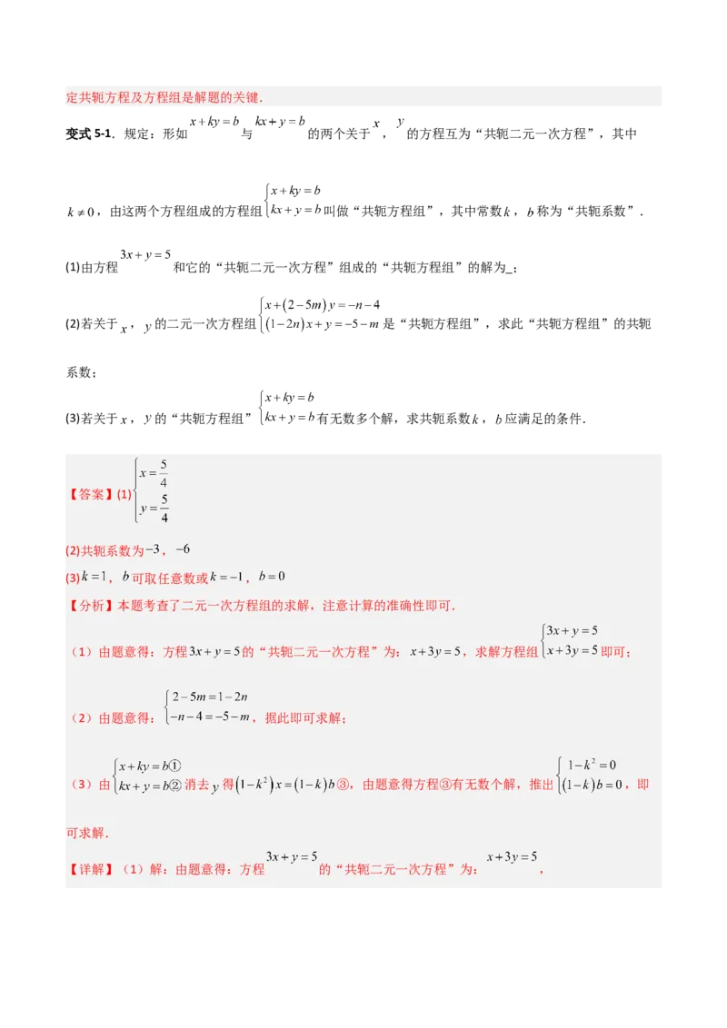 专题13二元一次方程组特殊解的五类综合题型（压轴题专项训练）（教师版）_北师大初中数学_8上-北师大版初中数学_初中数学北师大8上-2025秋季新版_第二套推荐25_08专项讲练