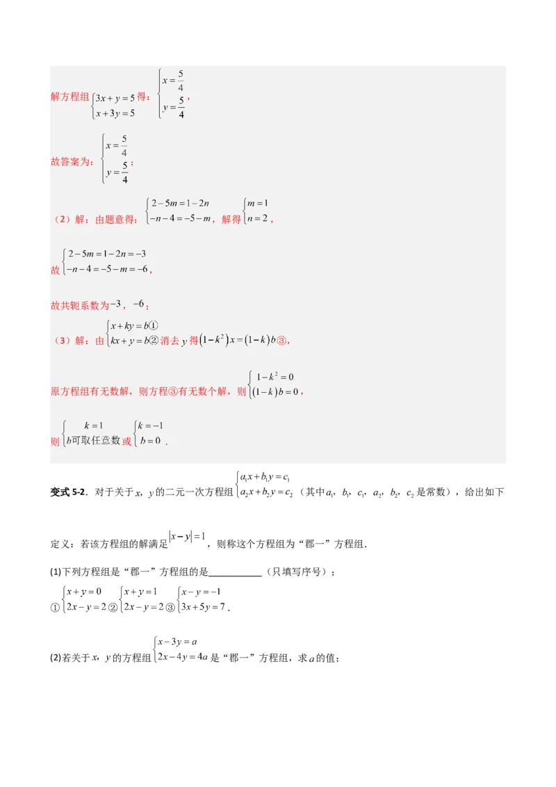 专题13二元一次方程组特殊解的五类综合题型（压轴题专项训练）（教师版）_北师大初中数学_8上-北师大版初中数学_初中数学北师大8上-2025秋季新版_第二套推荐25_08专项讲练
