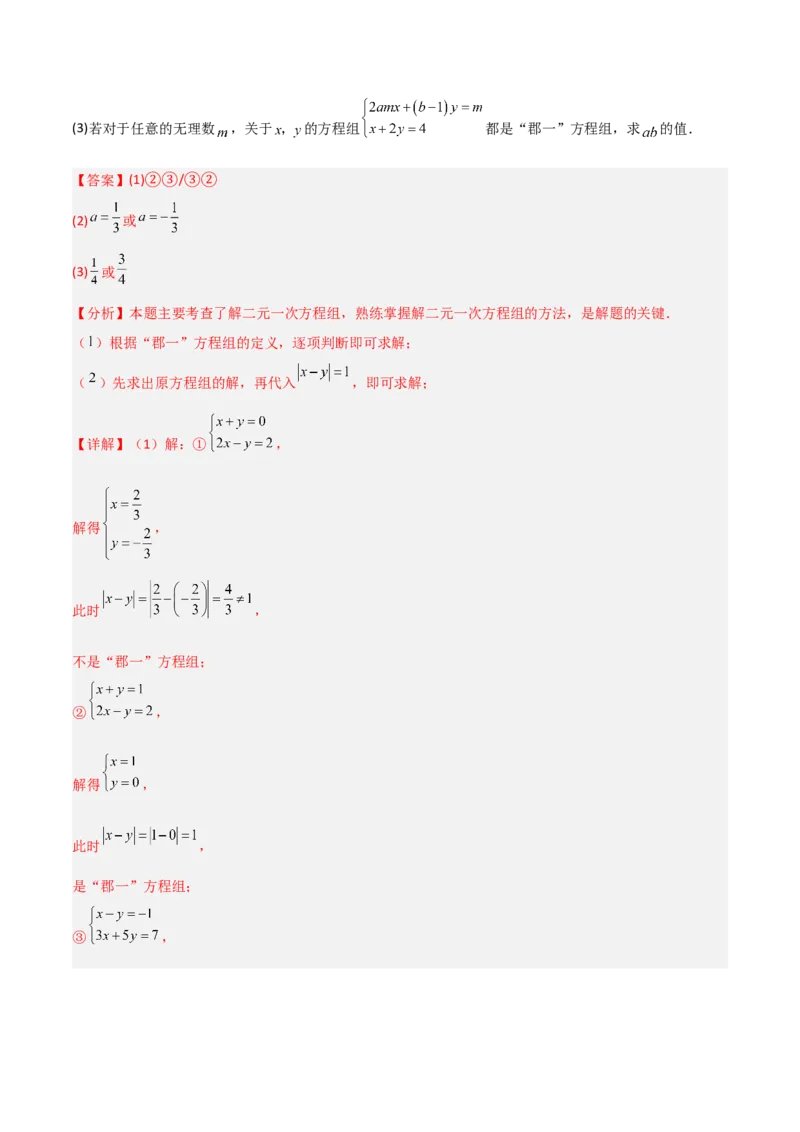 专题13二元一次方程组特殊解的五类综合题型（压轴题专项训练）（教师版）_北师大初中数学_8上-北师大版初中数学_初中数学北师大8上-2025秋季新版_第二套推荐25_08专项讲练
