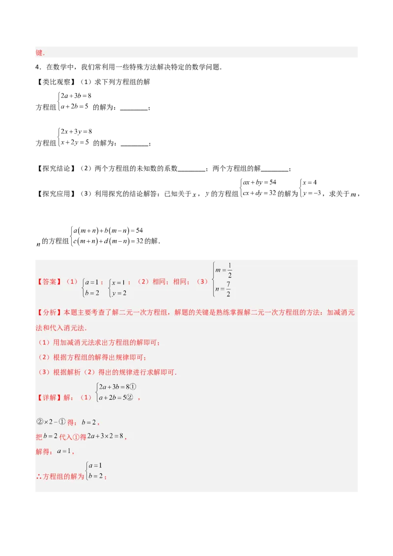专题13二元一次方程组特殊解的五类综合题型（压轴题专项训练）（教师版）_北师大初中数学_8上-北师大版初中数学_初中数学北师大8上-2025秋季新版_第二套推荐25_08专项讲练