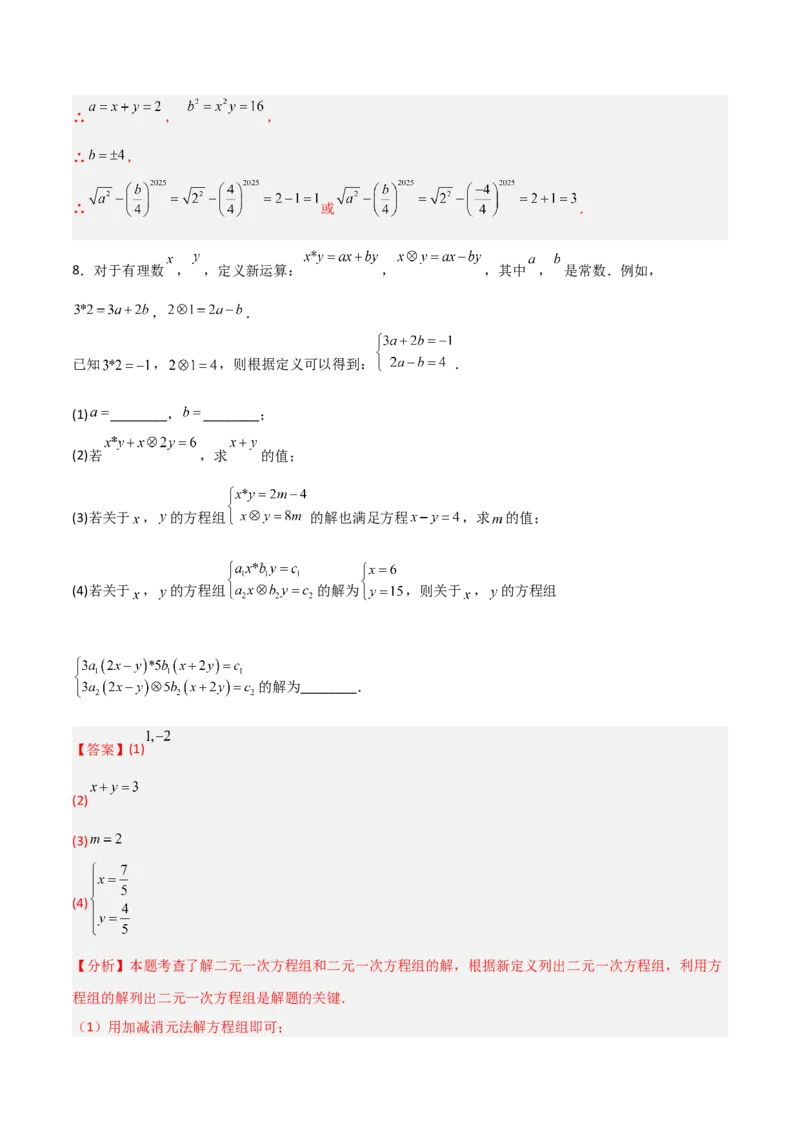 专题13二元一次方程组特殊解的五类综合题型（压轴题专项训练）（教师版）_北师大初中数学_8上-北师大版初中数学_初中数学北师大8上-2025秋季新版_第二套推荐25_08专项讲练