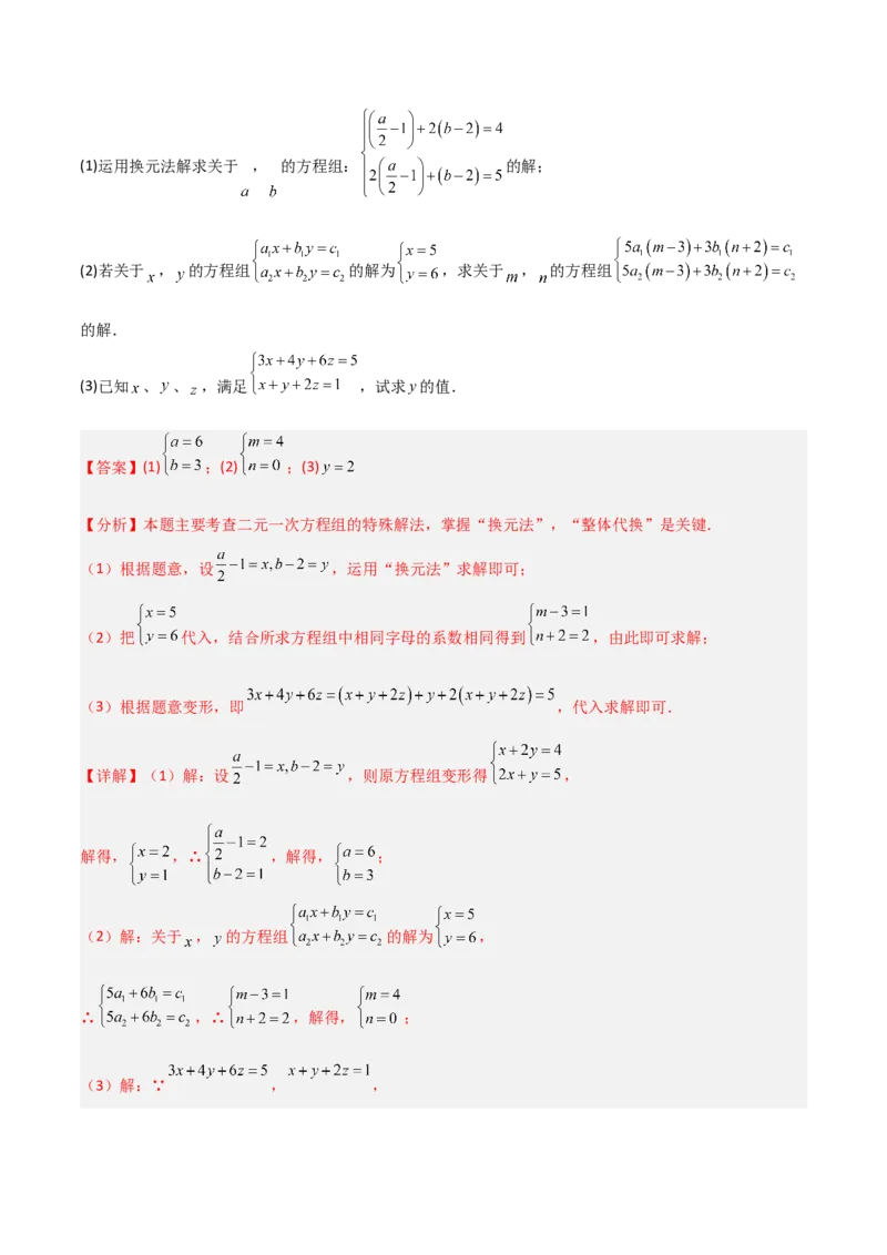 专题13二元一次方程组特殊解的五类综合题型（压轴题专项训练）（教师版）_北师大初中数学_8上-北师大版初中数学_初中数学北师大8上-2025秋季新版_第二套推荐25_08专项讲练