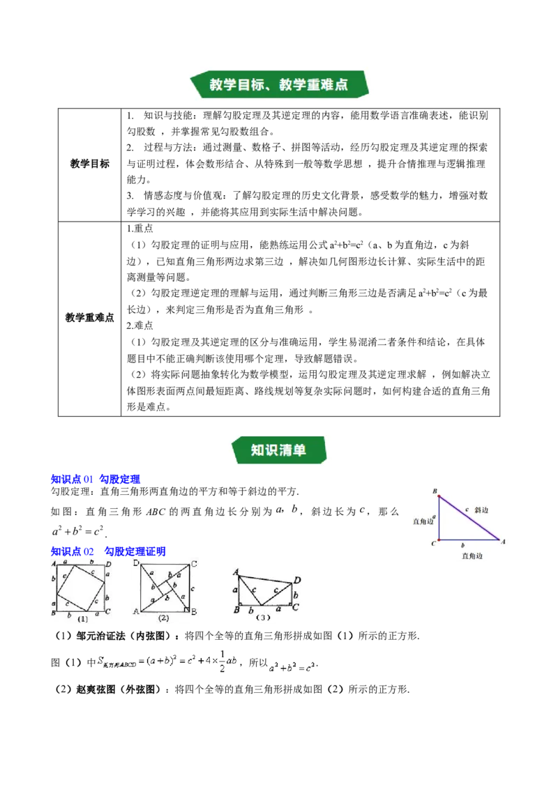 专题1.4第一章复习勾股定理（4大考点10大题型强化训练）（高效培优讲义）（教师版）_北师大初中数学_8上-北师大版初中数学_初中数学北师大8上-2025秋季新版_第二套推荐25