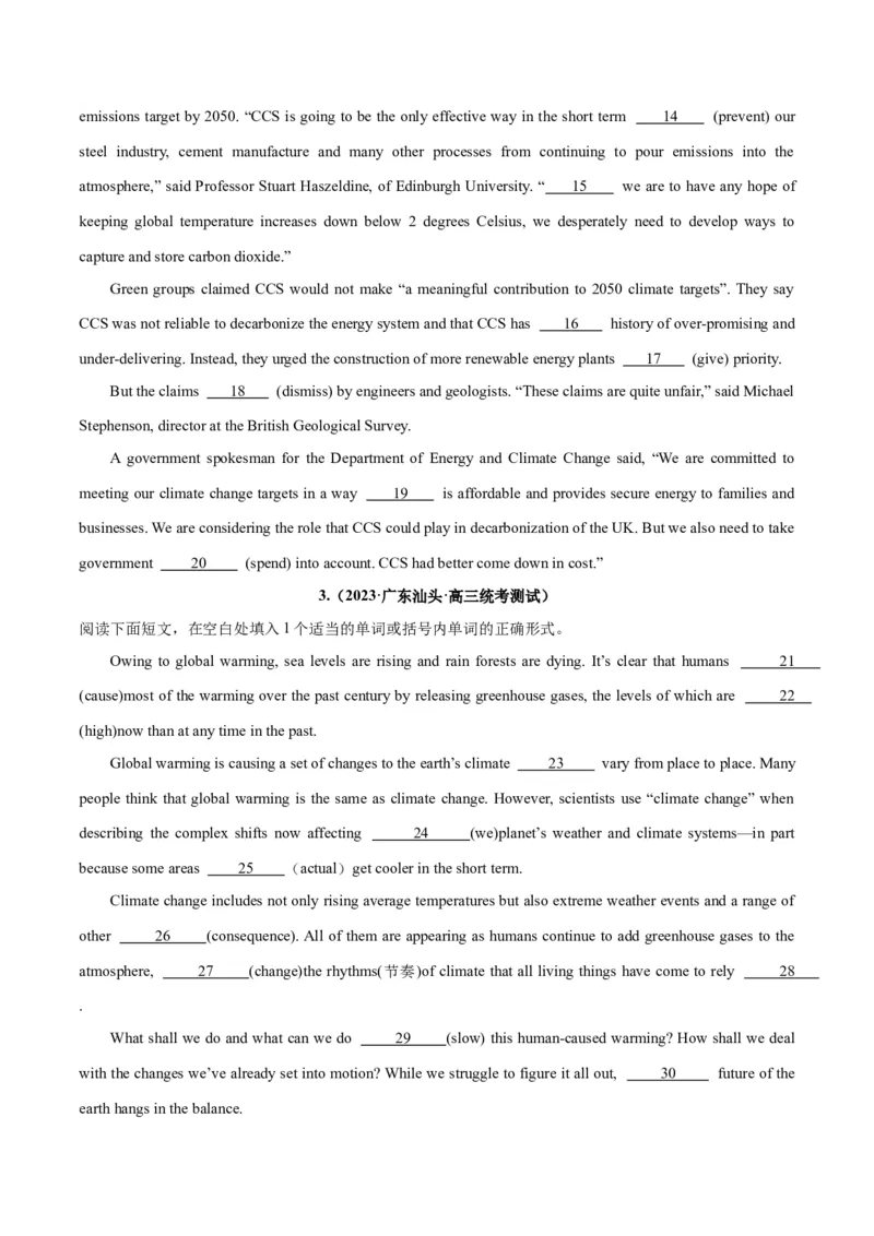 专题32语法填空高频话题(极端天气与气候)-2024年新高考英语一轮复习练小题刷大题提能力（原卷版）_03高考英语_新高考复习资料_2024年新高考资料_一轮复习资料_第二部分刷大题