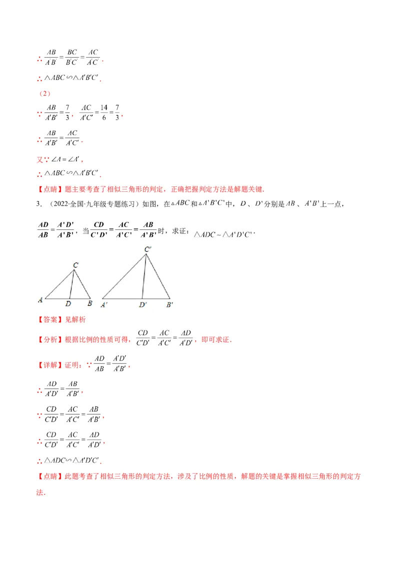 专题11相似三角形的判定方法(解析版)_北师大初中数学_9上-北师大版初中数学_06专项讲练_学霸满分2022-2023学年九年级数学上册重难点专题提优训练（北师大版）