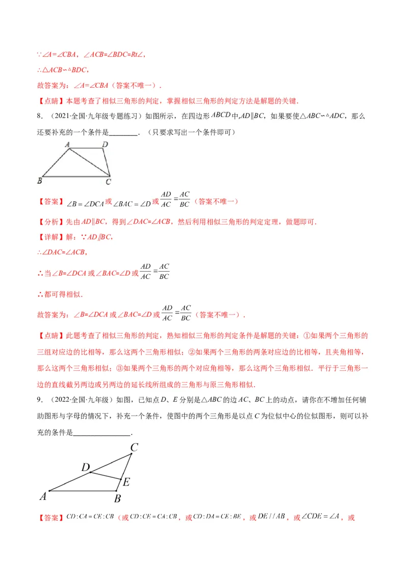 专题11相似三角形的判定方法(解析版)_北师大初中数学_9上-北师大版初中数学_06专项讲练_学霸满分2022-2023学年九年级数学上册重难点专题提优训练（北师大版）