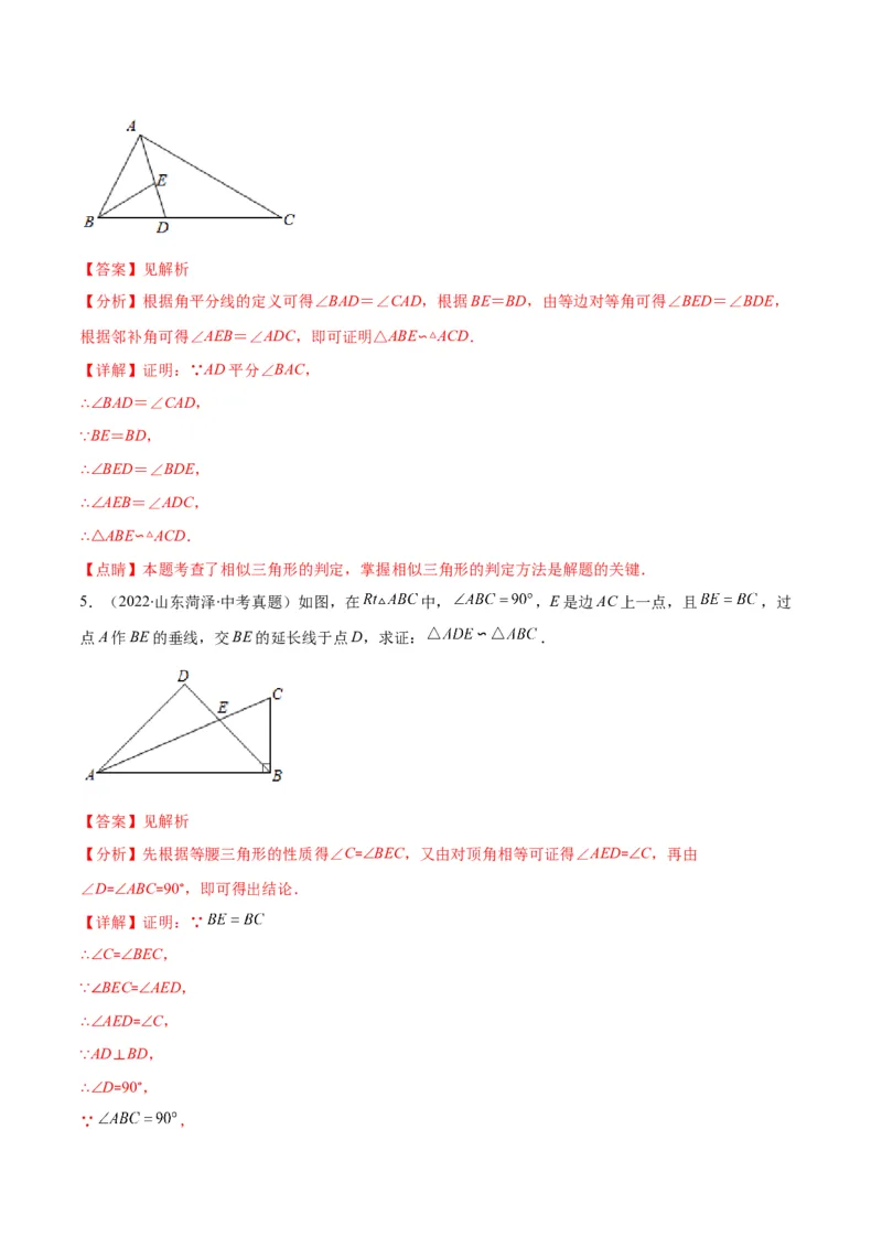 专题11相似三角形的判定方法(解析版)_北师大初中数学_9上-北师大版初中数学_06专项讲练_学霸满分2022-2023学年九年级数学上册重难点专题提优训练（北师大版）