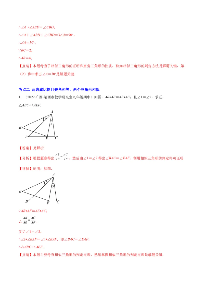 专题11相似三角形的判定方法(解析版)_北师大初中数学_9上-北师大版初中数学_06专项讲练_学霸满分2022-2023学年九年级数学上册重难点专题提优训练（北师大版）