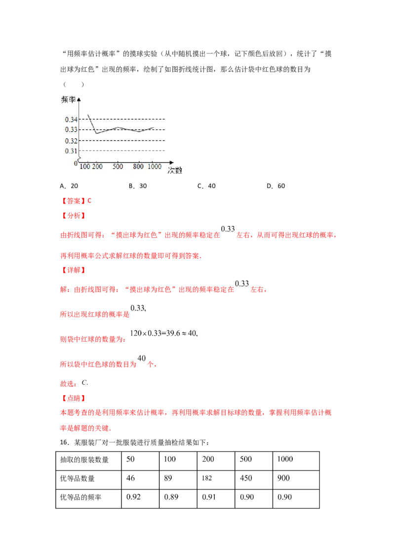 专题20用频率估计概率(基础题型)(解析版)_北师大初中数学_9上-北师大版初中数学_06专项讲练_满分攻略2022-2023学年九年级数学上册《基础题型+重难题型》高分突破系列（北师大版）
